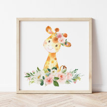 Giraffe, Safari, roze bloemen, meisjessery