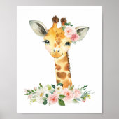 Giraffe, Safari, roze bloemen, meisjessery Poster (Voorkant)