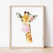 Giraffe, Safari, Roze Kauwgom, Meisjes Nursery