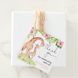 Giraffe safari tropisch roze groen baby shower bedankjes labels