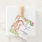 Giraffe safari tropisch roze groen baby shower bedankjes labels (In situ)