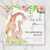 Giraffe safari tropisch roze groen baby shower bedankjes labels (Voorkant)