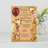 Giraffe Safari Tweeling Baby Shower Kaart (Staand voorkant)