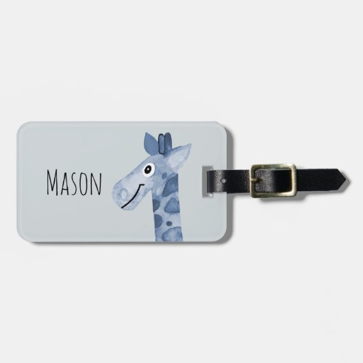 Giraffe Safari van de Blue Waterverf van de jongen Bagagelabel (Voorkant horizontaal)