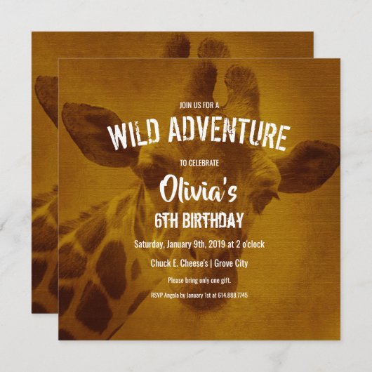 Giraffe Safari Verjaardagsfeest Kaart (Voorkant / Achterkant)