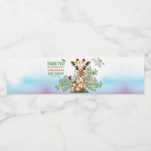 Giraffe Safari Waterfles Etiket (Enkel label)