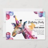 Giraffe Safari Waterverf Animal Verjaardagsfeest Kaart (Voorkant)