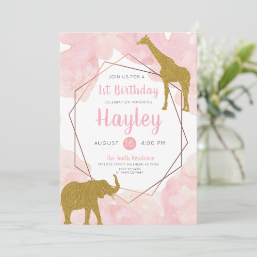 Giraffe Safari Waterverf Birthday Uitnodiging (Staand voorkant)