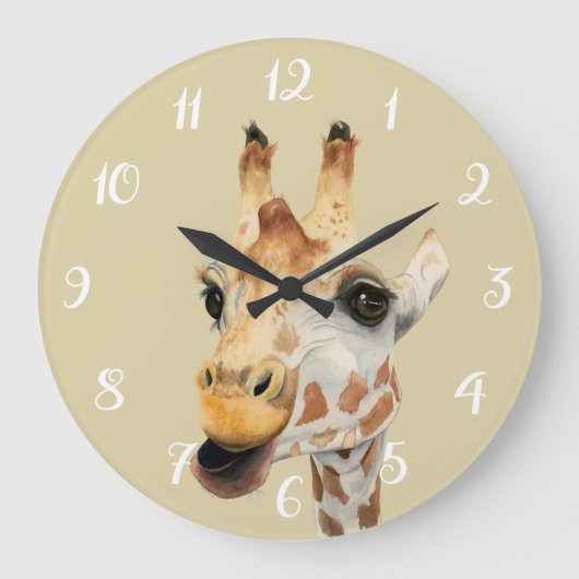 Giraffe Safari Waterverf Nursery Room Grote Klok (Voorkant)