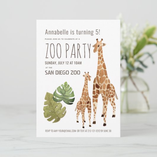 Giraffe Safari Zoo Party Kinderen Verjaardag Kaart (Staand voorkant)