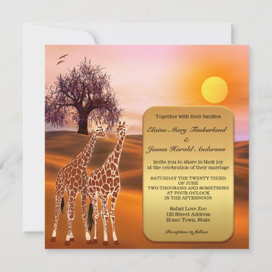 Giraffe Safari Zoo Wedding Uitnodiging (Achterkant)