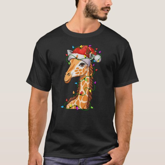 Giraffe Santa Christmas Tree Lighting Xmas Funny T-shirt (Voorkant)