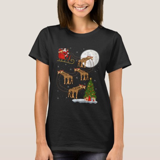 Giraffe Santa Sleigh Flying Funny Magical Christma T-shirt (Voorkant)
