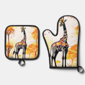Giraffe Savannah Art Ovenwant & Pannenlap Set (Voorkant)