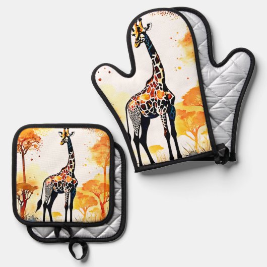 Giraffe Savannah Art Ovenwant & Pannenlap Set (Voorkant / Achterkant)