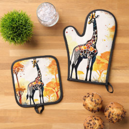 Giraffe Savannah Art Ovenwant & Pannenlap Set