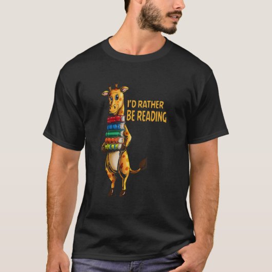 Giraffe Says I'd Rather Read A Giraffe Read A Book T-shirt (Voorkant)
