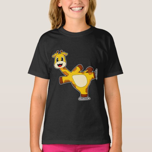 Giraffe Schaatsen IJs schaatsen Wintersport T-shirt (Voorkant)
