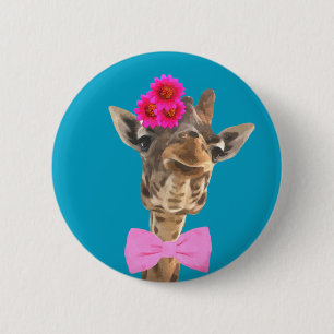 Giraffe schattig en grappig oerwoud ronde button 5,7 cm