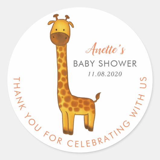 Giraffe Schattige minimalistisch Baby shower dank  Ronde Sticker (Voorkant)