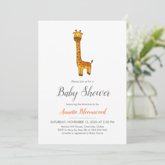 Giraffe Schattige Minimalistisch Baby shower Kaart (Staand voorkant)