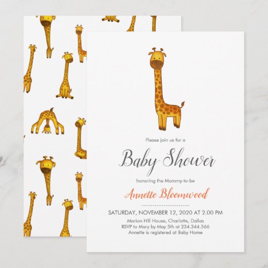 Giraffe Schattige Minimalistisch Baby shower Kaart (Voorkant / Achterkant)