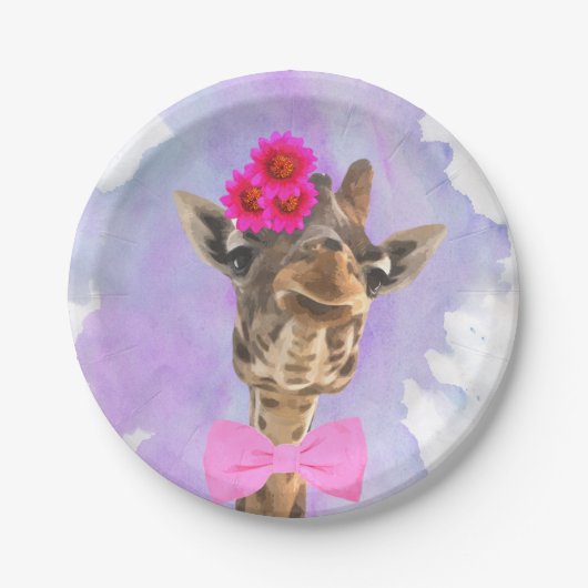 Giraffe schattige, vreemde waterverf van wilde oer papieren bordje (Voorkant)