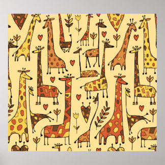 Giraffe schets, leuk naadloos ontwerp. poster