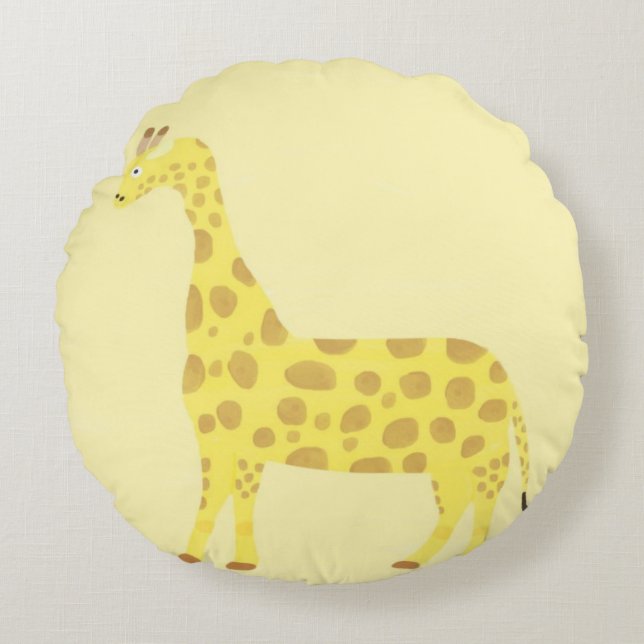 Giraffe schilderij kunst rond kussen (Voorkant)