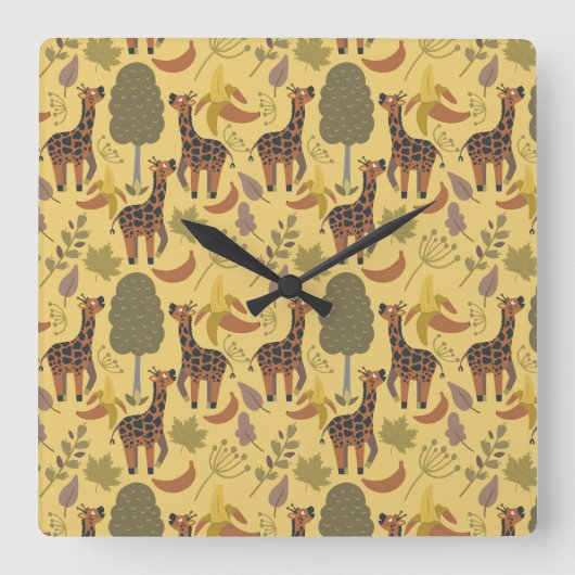 Giraffe seamless pattern yellow background vierkante klok (Voorkant)
