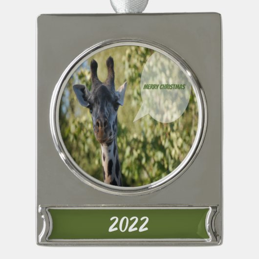 Giraffe Shower Verzilverd Banner Ornament (Voorkant)