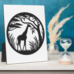 Giraffe Silhouet Naast Eenzame Boom Safari Fotoplaat