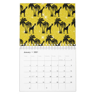 Giraffe Silhouet Tropische Palmboom Bladeren Diere Kalender