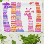 Giraffe Silhouettes in kleurrijke tribale afdrukke Theedoek (Gevouwen)