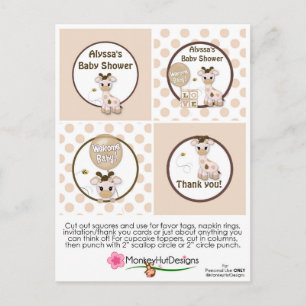 Giraffe Snickerdole Baby shower Cupcake Toppers Briefkaart