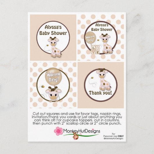 Giraffe Snickerdole Baby shower Cupcake Toppers Briefkaart (Voorkant)