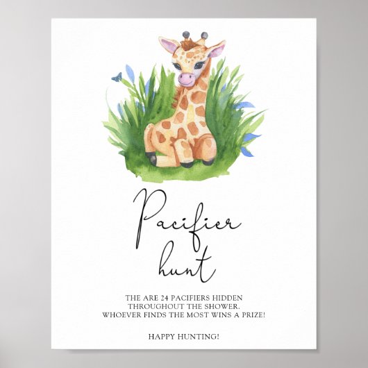 Giraffe - speenzoektocht babyshower spel poster (Voorkant)