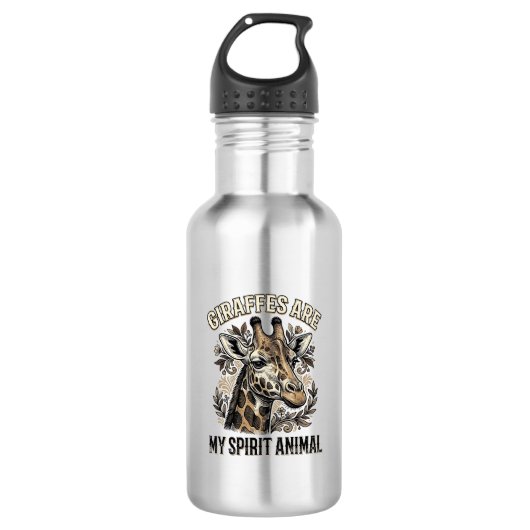 Giraffe Spirit Dier Oude Gravure Shirt Ontwerp Waterfles (Voorkant)