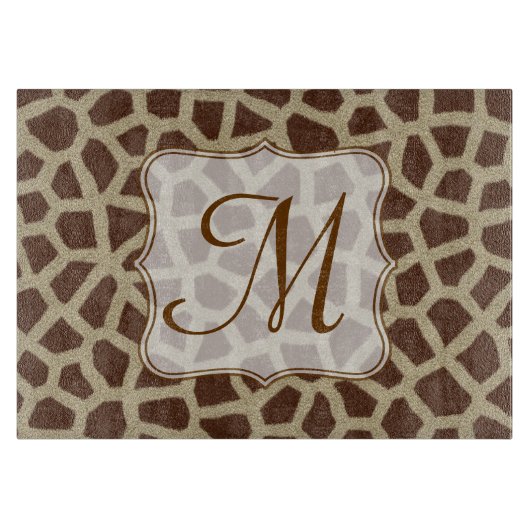 Giraffe Spot Animal Monogram Glassnijplank Snijplank (Voorkant)