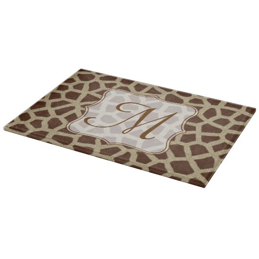Giraffe Spot Animal Monogram Glassnijplank Snijplank (Hoek)