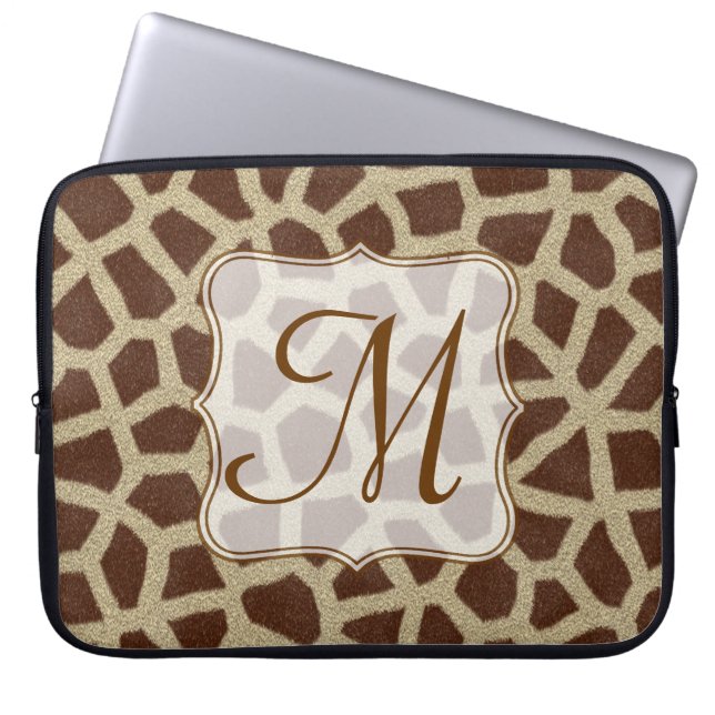 Giraffe Spot Animal Print Monogram 15-inch laptop  Laptop Sleeve (Voorkant)