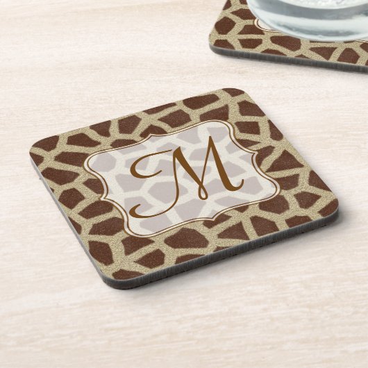 Giraffe Spot Animal Print Monogram Drink Onderzett Onderzetter (Linkerzijde)