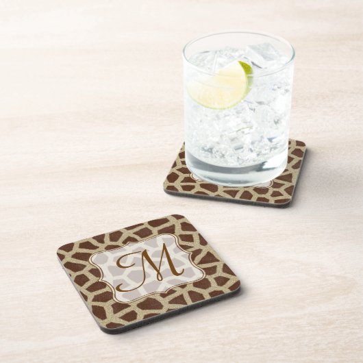 Giraffe Spot Animal Print Monogram Drink Onderzett Onderzetter (Rechterzijde)