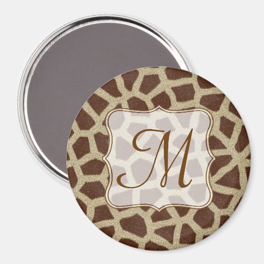Giraffe Spot Animal Print Monogram Initiaal Magnee Magneet (Voorkant / Achterkant)