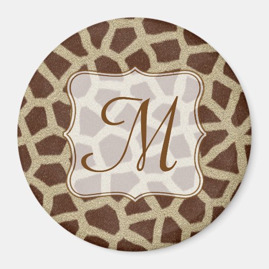 Giraffe Spot Animal Print Monogram Initiaal Magnee Magneet (Voorkant)