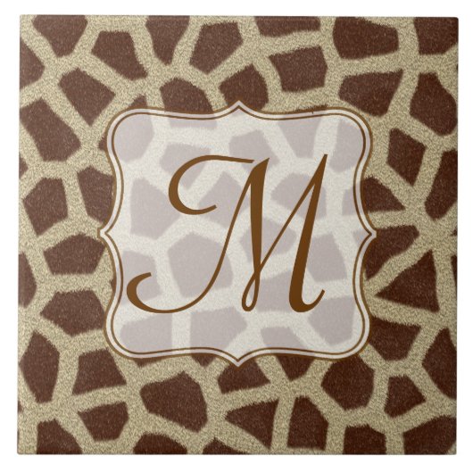 Giraffe Spot Animal Print Monogram Tegeltje (Voorkant)
