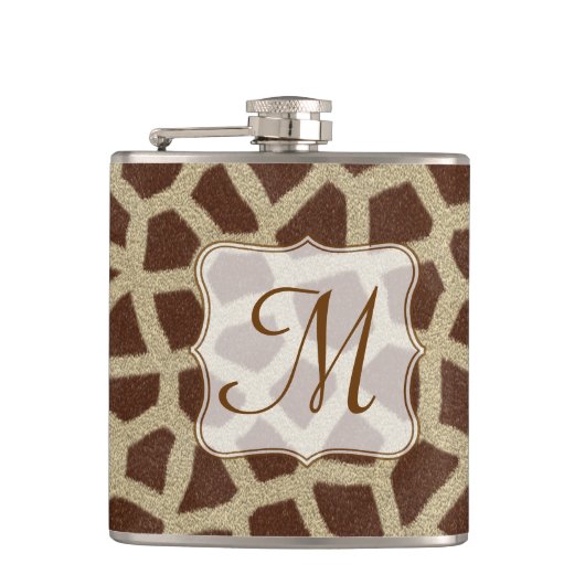Giraffe Spot Animal Print Monogram Whiskeyfles Heupfles (Voorkant)