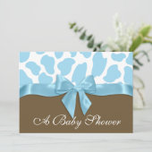 Giraffe Spots en Blue Bow Baby shower Kaart (Staand voorkant)