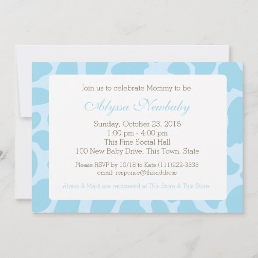 Giraffe Spots en Blue Bow Baby shower Kaart (Achterkant)