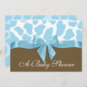 Giraffe Spots en Blue Bow Baby shower Kaart (Voorkant / Achterkant)